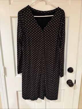 Garnet Hill black and white print modern Tencel button shirt dress S